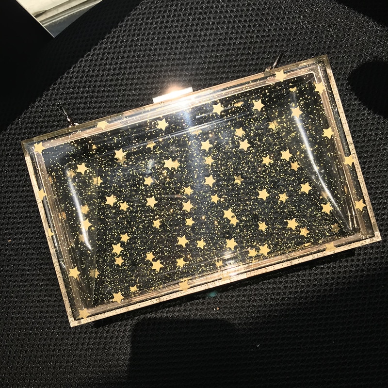 acrylique Transparent pochette femmes portefeuille sac à main paillettes étoile épaule sacs de messager de mariage fête jour pochette sac à main boîte