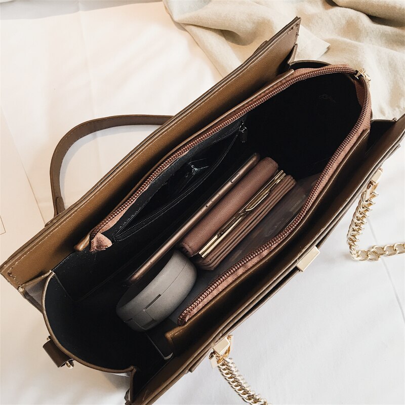 Luxury Rivet Handbag Women Bag Brand Metal Chain Tote Bags Casual PU Leather Crossbody Bag