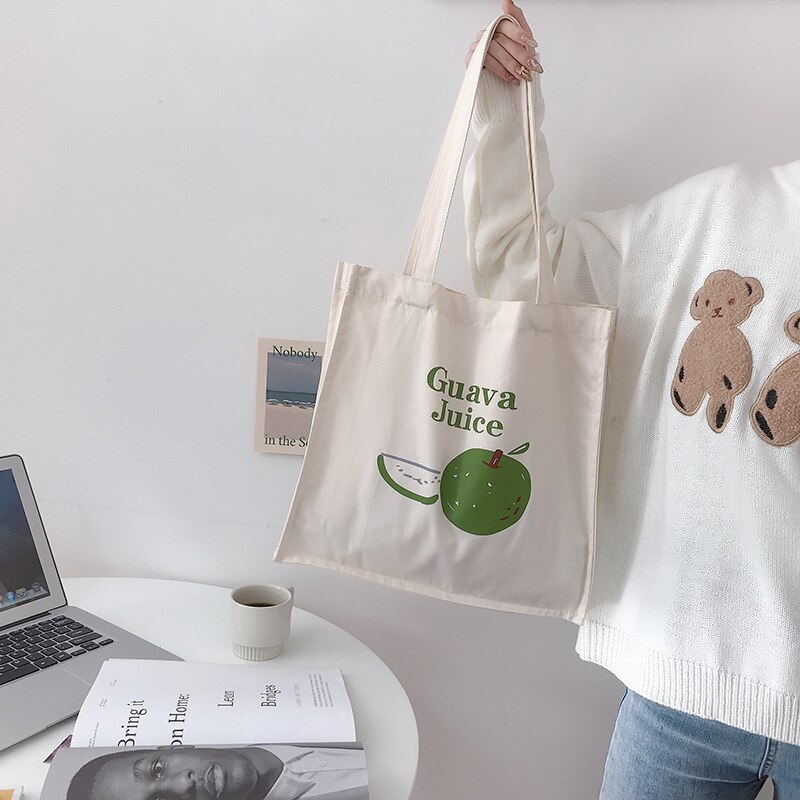 Guave Print Canvas Shopper Tas Voor Vrouwen Vrouwelijke Katoenen Doek Schoudertas Eco Boeken Tote Fruit Boodschappen Tassen Handtas