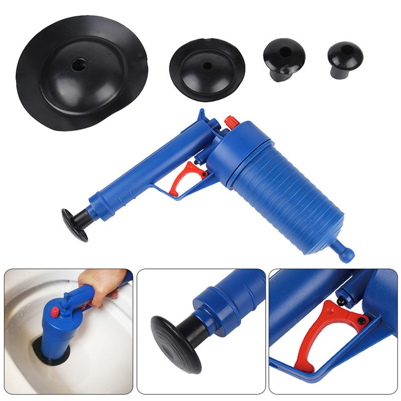 Air Power Drain Blaster Gun High Pressure Powerful Manual Sink Plunger Opener Cleaner Pump For Bath Toilets Bathroom Show
