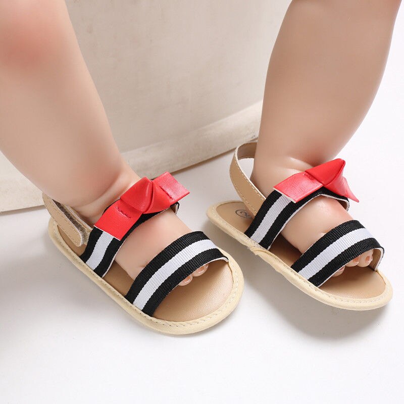 Arrivels nyfødte baby spædbarn piger bowknot bløde krybbe sko sandaler skridsikre prewalker: Sort / 0-6 måneder