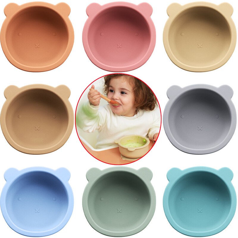 Suction Cup Baby Dishes BPA Free Silicone Baby Feeding Bowl Kids Tableware Non-Slip Infant Food Plate Kids Training Spoon Fork
