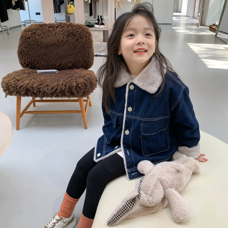 Meisjes Jongens Harige Denim Jassen Herfst Winter Kids Dubbele Grote Zakken Vest Jeans Jassen 3-7 Jaar Kinderen Bovenkleding kleding