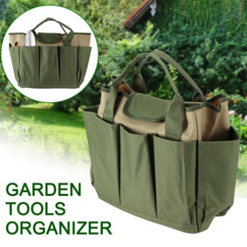 CSS tela Oxford verde oscuro 8 lado Multi-bolsillos Tote manija de jardín herramientas organizador bolsa de almacenamiento portátil