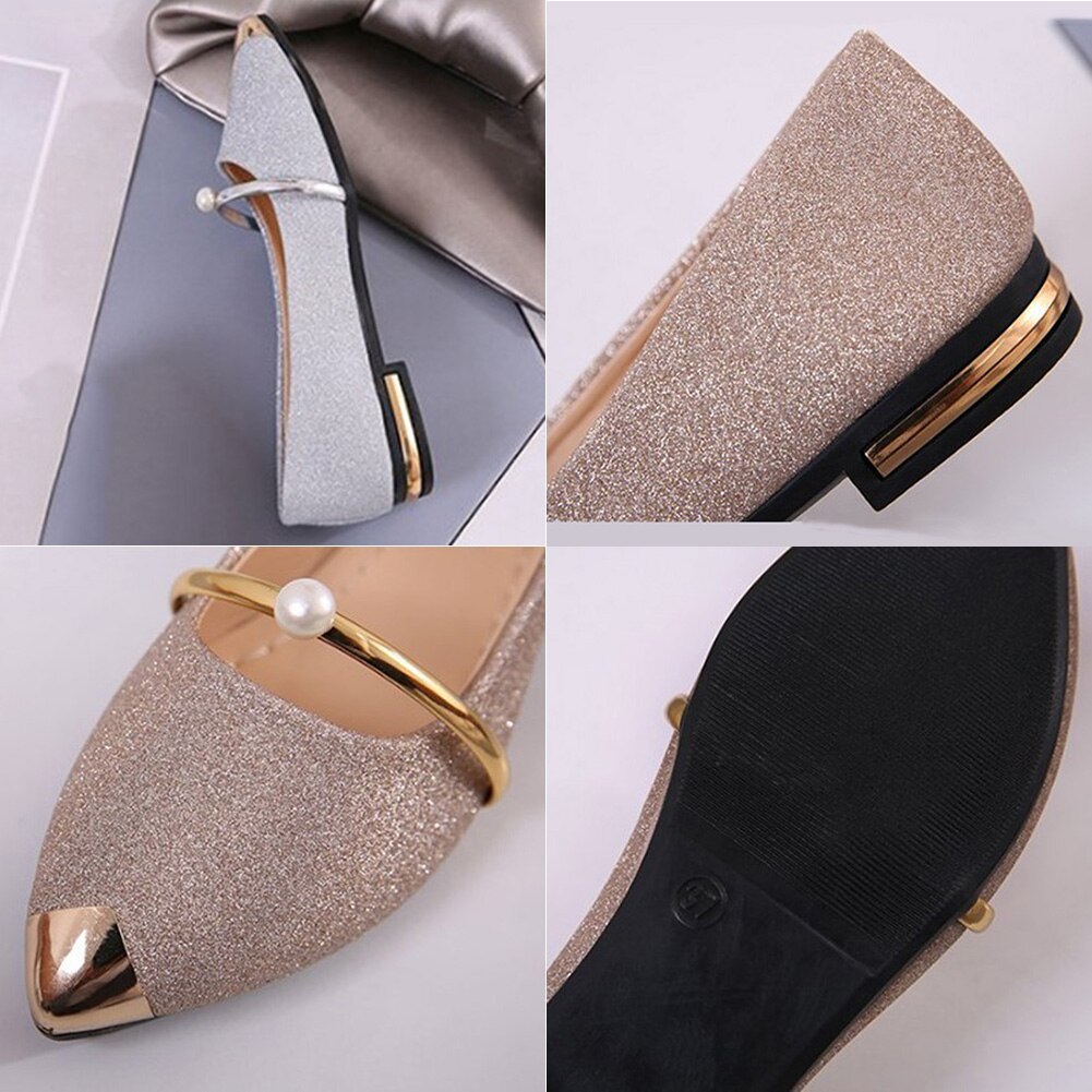 Printemps femmes chaussures plates décontracté talons plats perle femmes chaussures confort bout pointu ballerine Ballet brillant sans lacet chaussures plates