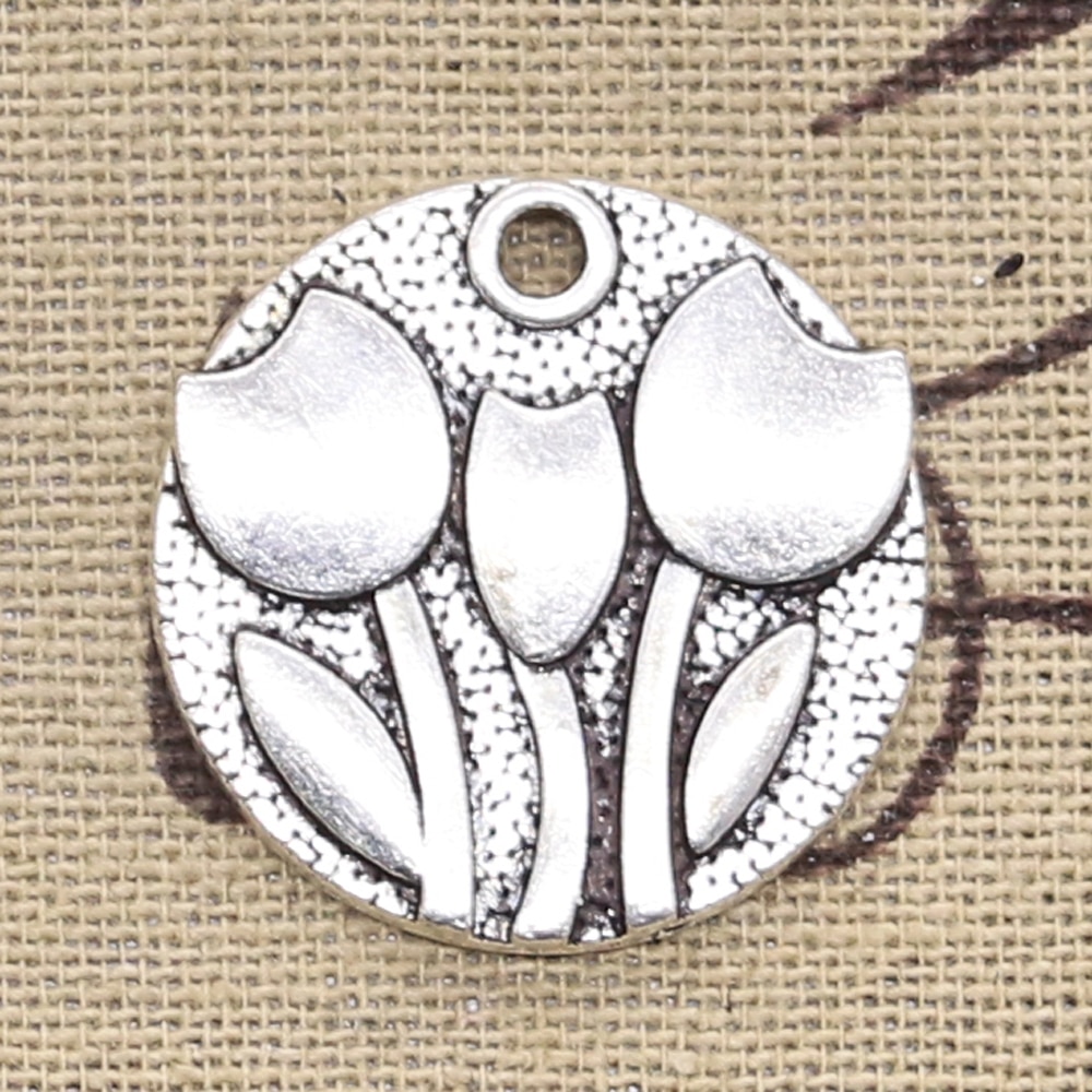 10 pièces breloques fleur tulipes 25x25mm Antique argent couleur plaqué pendentifs faisant bricolage à la main tibétain argent couleur bijoux