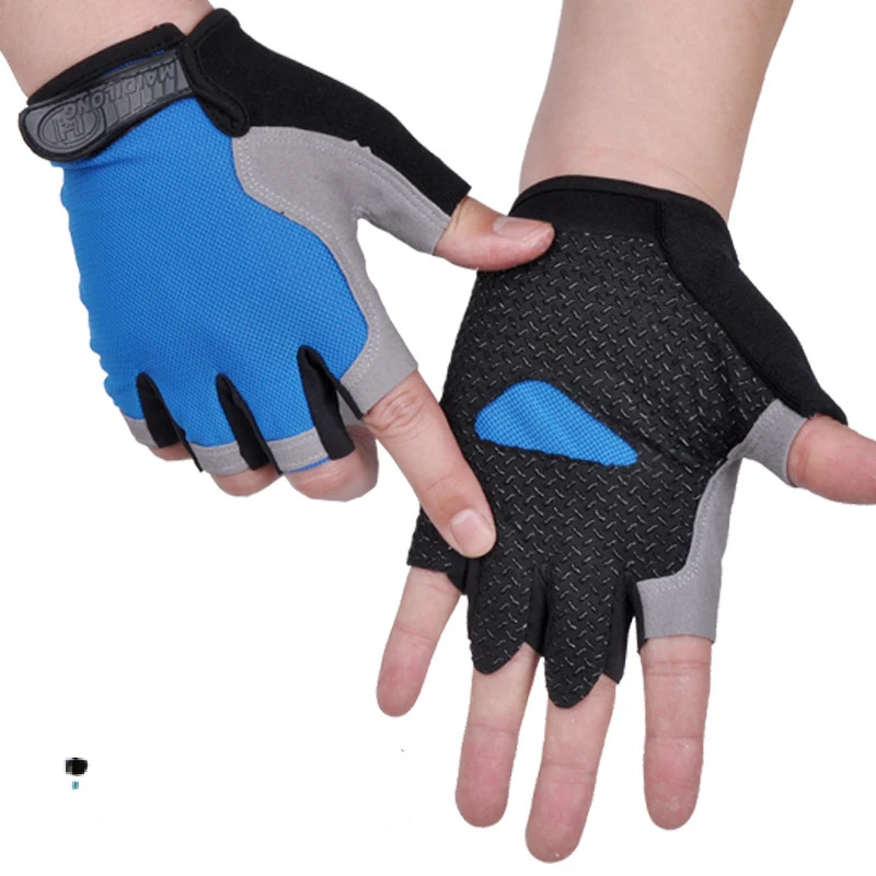 Summer Men/women Fitness Gloves Gym Weightlifting Cycling Yoga Bodybuilding Training Thin Breathable Non-slip Half Finger Gloves: Blue / M