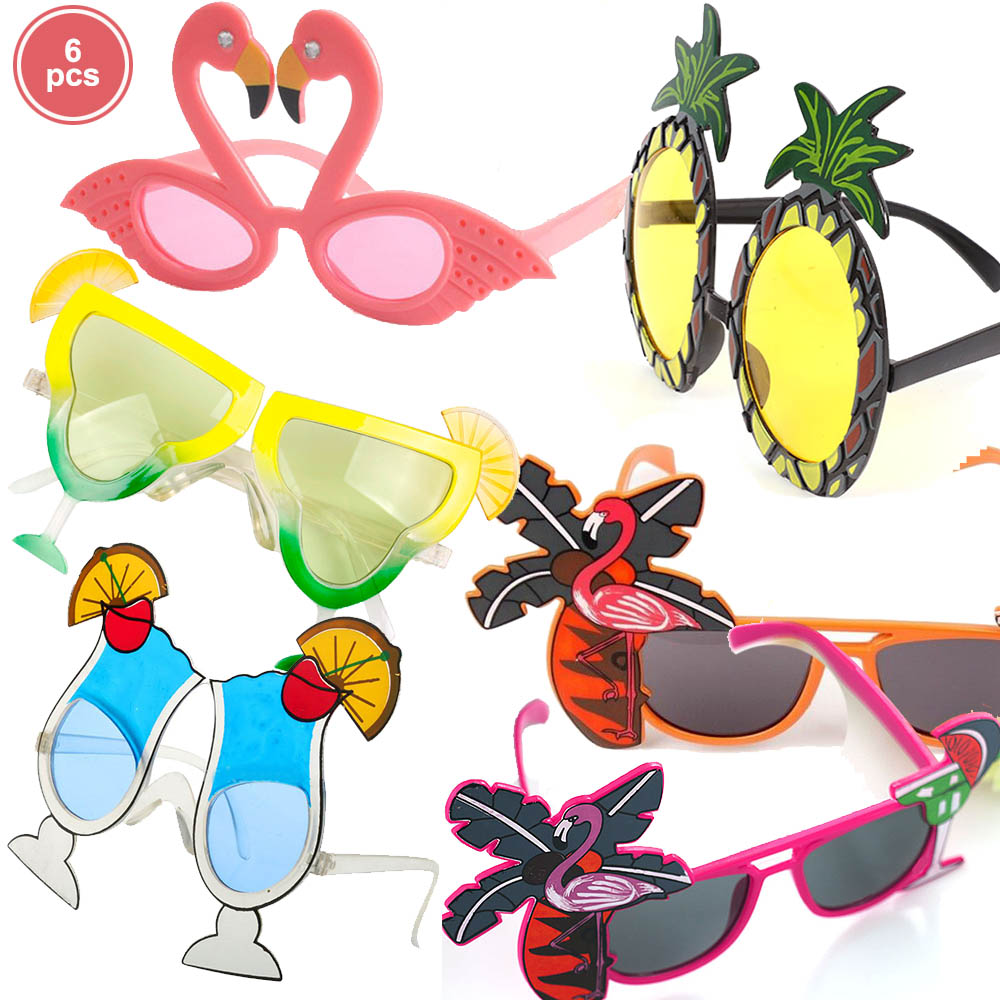 6pc hawaii tropisk fødselsdagsdekoration solbriller flamingo festindretning ananas solbriller hawaiiansk pool festartikler: Blande