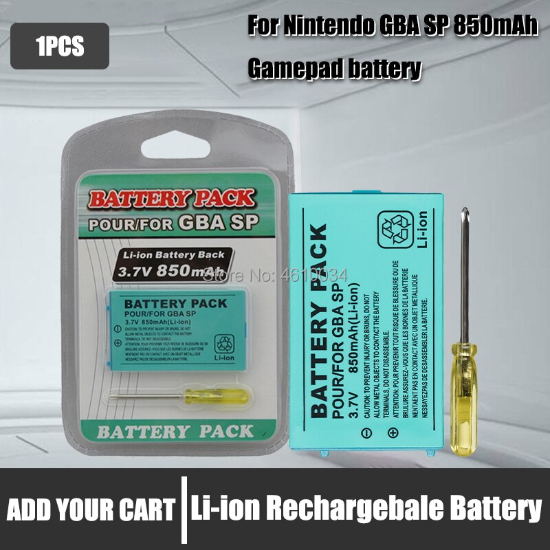 3.7V 850 mAh Rechargeable Battery for Nintend Game Boy Advance SP Systems with Screwdriver lithium battery: 1pcs