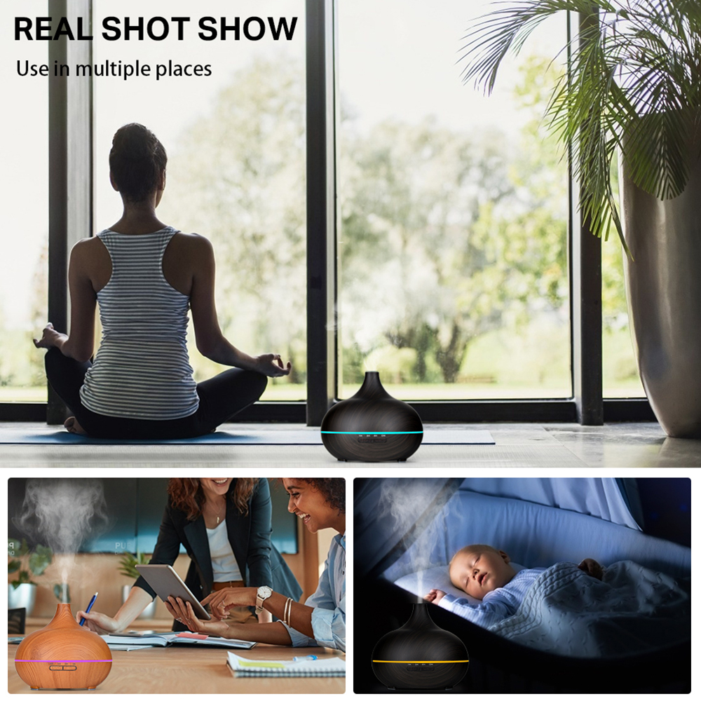 550 500 400 Aromatherapie etherische olieverspreider Houtnerf Afstandsbediening Ultrasone luchtbevochtiger Cool met 7-kleuren LED-licht