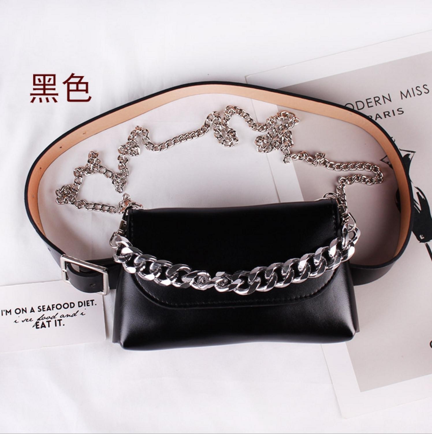 Women Leather Chain PU Leather Waist Bags Crossobdy Hand Bag Tote Clutch Chain Messenger Bags Shoulder Bag Flap Handbag for Lady: Black