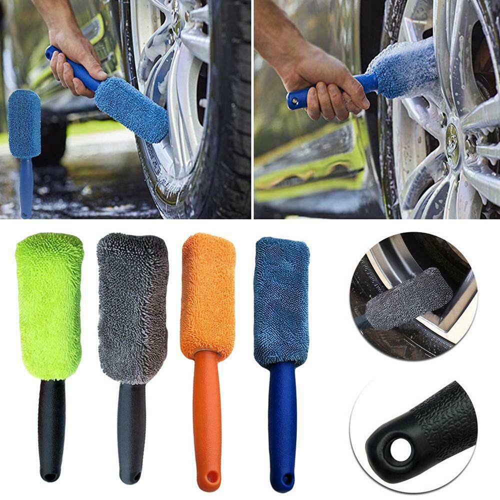 1pcs Portable Microfiber Wheel Tire Rim Brush Auto Kofferbak Motorfiets Bike Autobanden Motor Wassen Handle Washing Cleaner