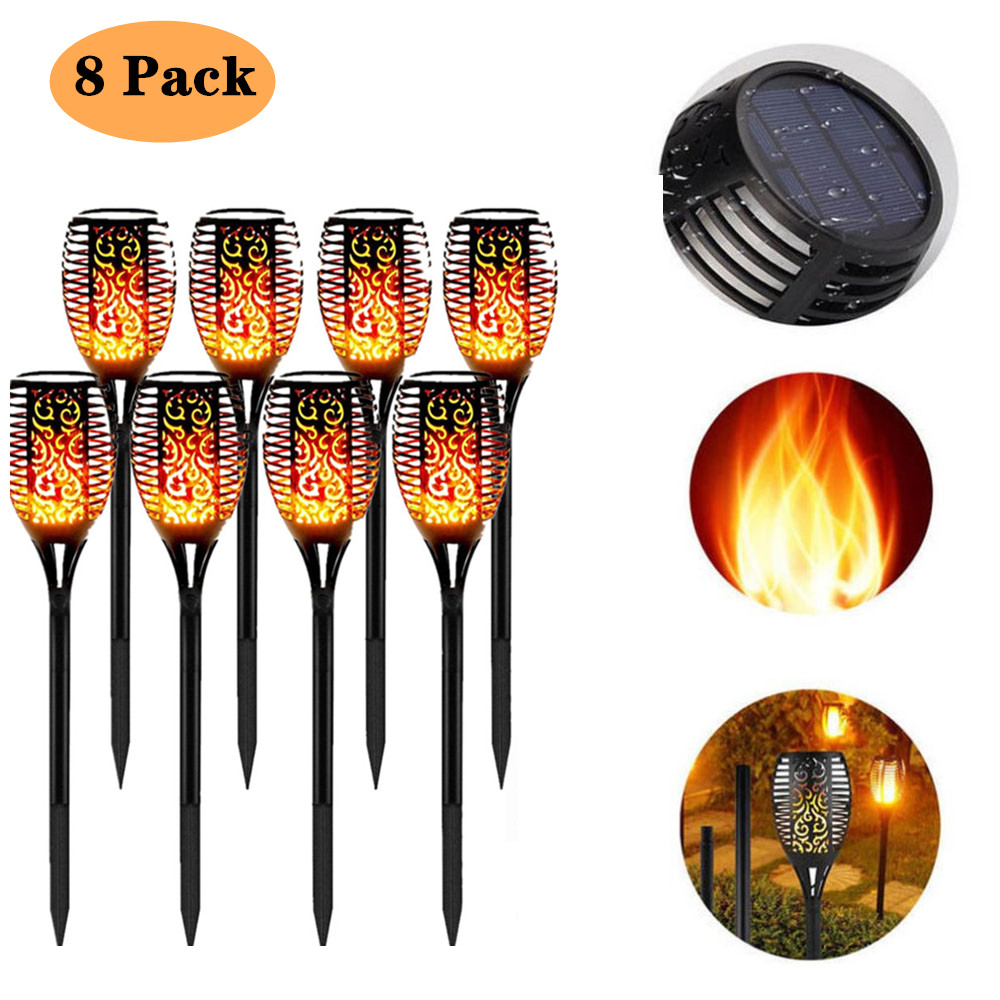 8PCS LED Solar Flame Torch Lamp Outdoor Lights Solar Garden Light Flickering Lamp Courtyard Balcony Lawn Path Spotlight