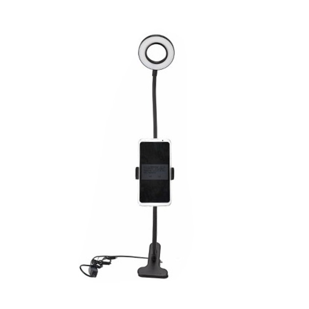 Monopod Mount Bracket with LED Ring Flash Light Lamp Tabletop Stand Tripods Clip with Mobile Phone Holder Overhead shot