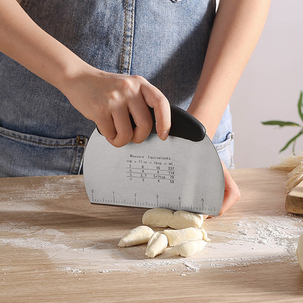 Stainless Steel Pizza Dough Grill Scraper Cutter Kitchen with Scale Baking Tool