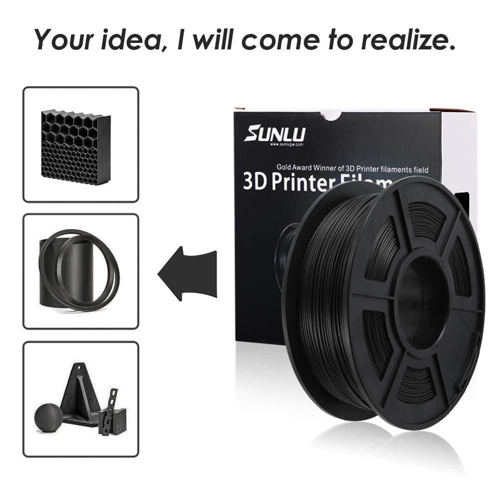 SUNLU PLA Carbon Fiber 3D Printer Filament Dimensional Accuracy 1.75mm+/-0.02mm 1KG (2.2 lb) Spool Black