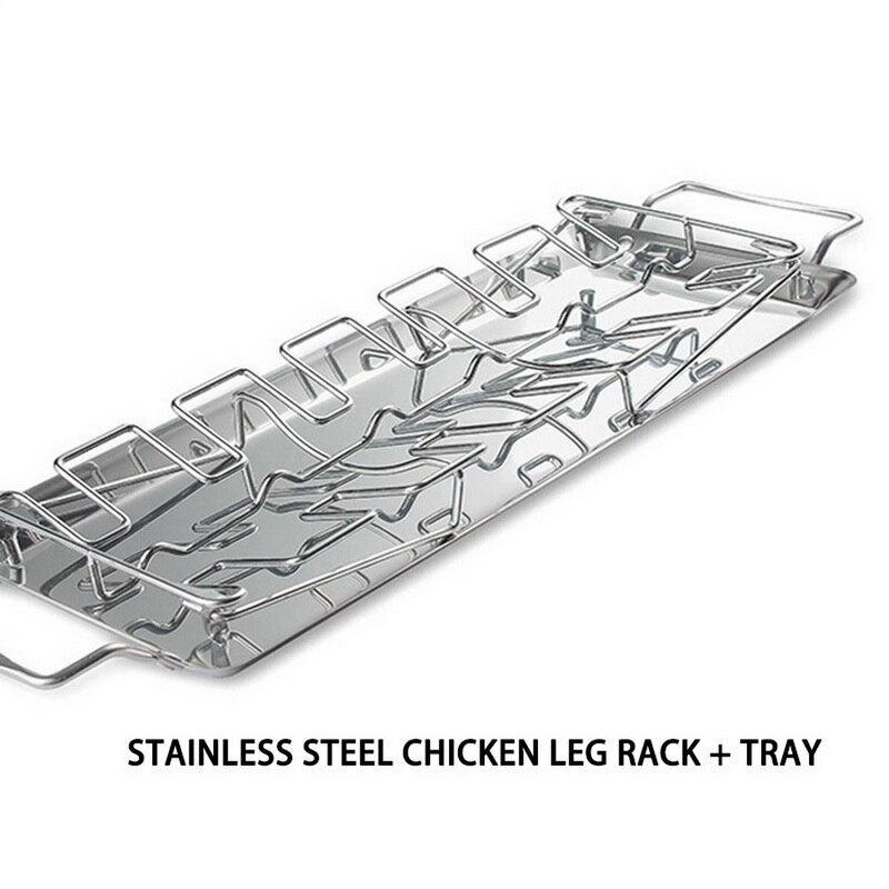 Stainless Steel Chicken Wing Leg Rack Grill Holder Rack with Drip Pan for BBQ Multi-Purpose Chicken Leg Oven Grill Rack: 2