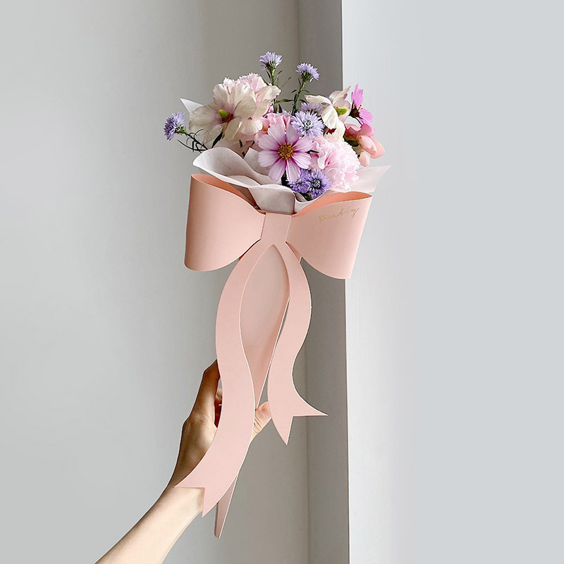 Single Bouquet Flower Box Small 520 Valentine'S Day Bow Knot Folding Flower Packaging Box Flower Arrangement Manual Diy