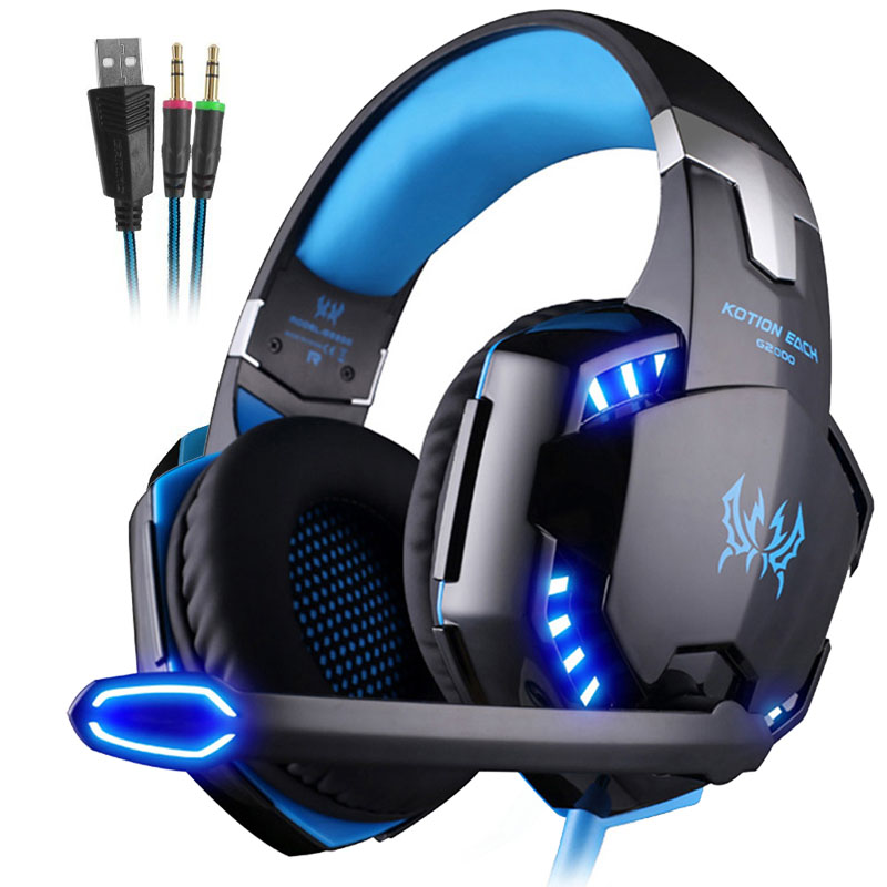ELKE G2000 Stereo Gaming Headset voor PS4 Diepe Bas Computer Game Hoofdtelefoon Oortelefoon met LED Licht Mic + 3200PDI Pro gaming Muis