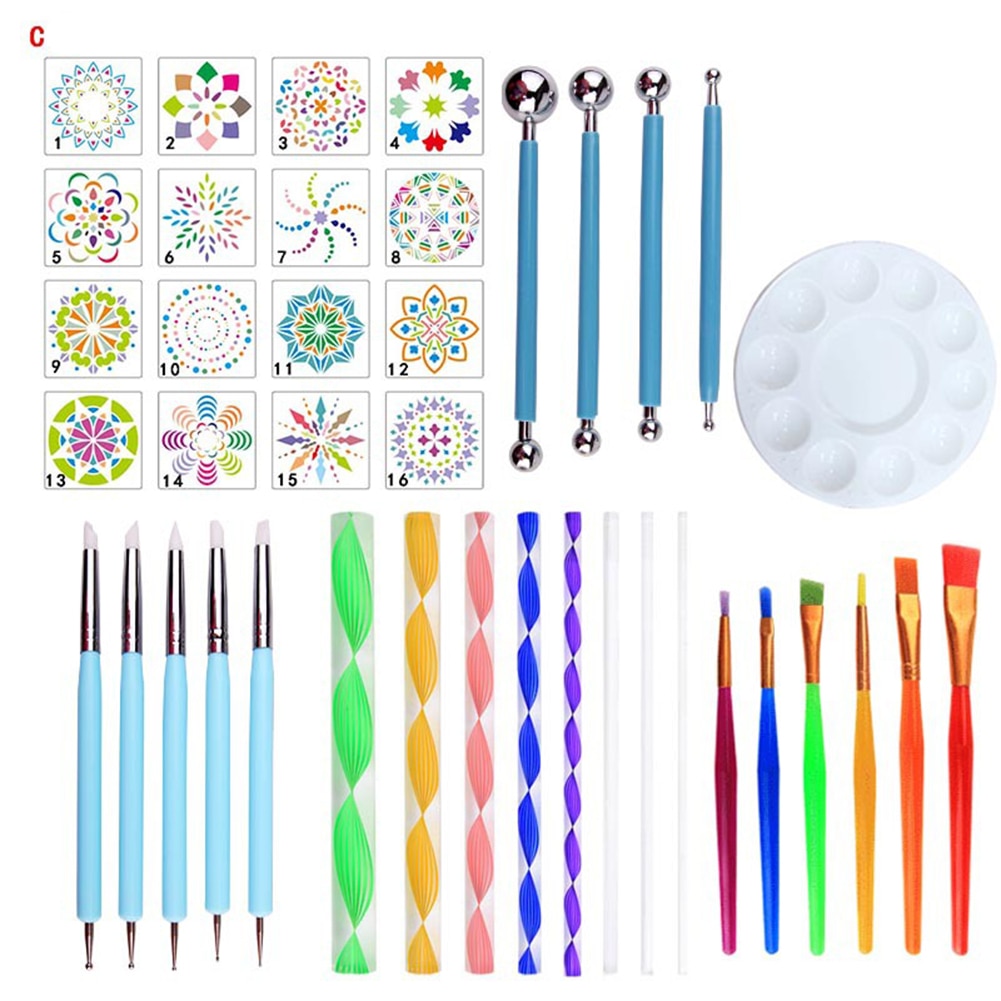 40pcs Mandala Dotting Tool Set Rock Painting Kit Dot Art Pen Paint Stencil Acrylic Mandala Point Pen patterns maker: MTL 01C