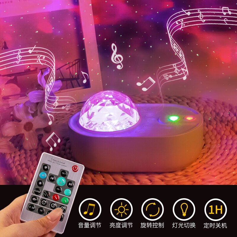 Spaceship Star Sky Night Light Projector Galaxy LED Projection Lamp For Kids Bedroom Home Party Decor White Noise Bluetooth Spea