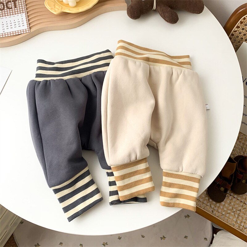 Pantalon en PP épais pour bébé, vêtement d&#39;hiver ample, taille élastique, sarouel de dessin animé, bas en laine pour tout-petit garçon