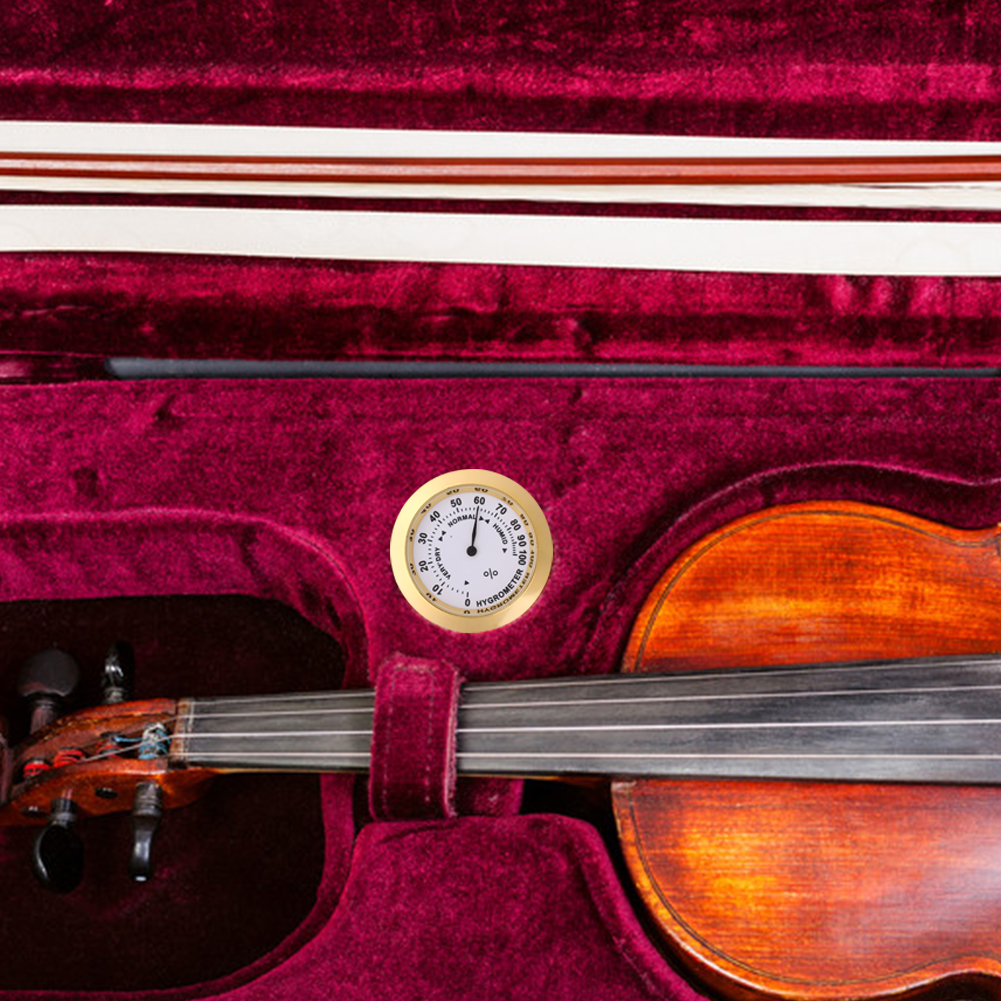 Thermomètre de violon hygromètre en alliage d&#39;aluminium rond, humidimètre de température pour guitare Instrument de musique outil de surveillance de l&#39;entretien or