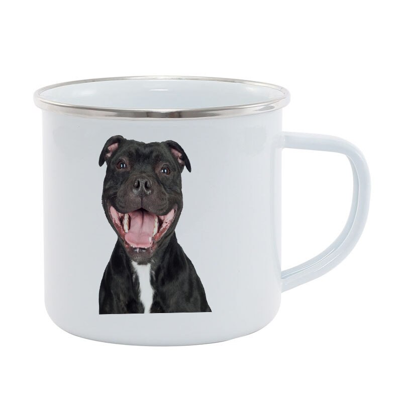 Rvs Staffordshire Bull Terrier Koffie Cup Staffie Lachende Staffy Hond Kerst Outdoor Halloween Fall Metalen Emaille
