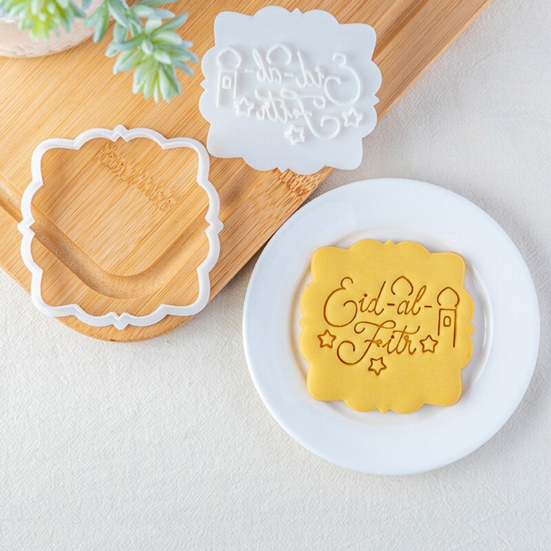 Molde para galletas Eid Mubarak, cortadores de galletas, estrella, iglesia, niño y niña, cortador en relieve, sello de Fondant, utensilios para hornear pasteles DIY