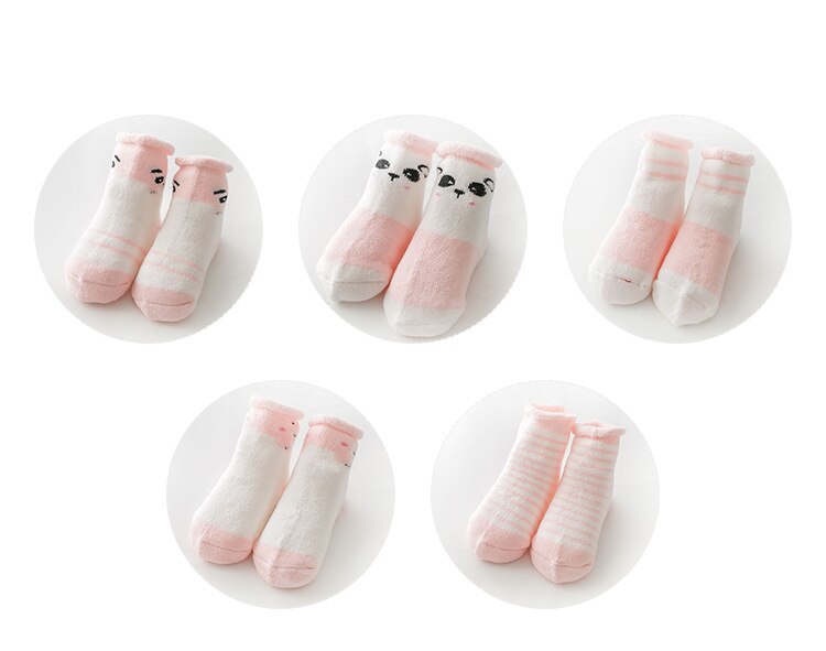 5 pair Baby Socks Boys Girls Cartoon Pink Terry Keep Warm Socks Cotton Kids Socks Soft Newborn Socks Clothes Accessories 0-3Yrs: 18-36Month