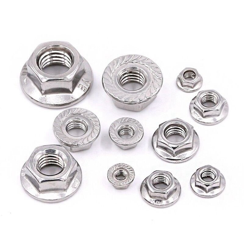 140PCS Stainless Steel Hexagon Flange Lock Nut M3-12 Hex Flange Nut Set