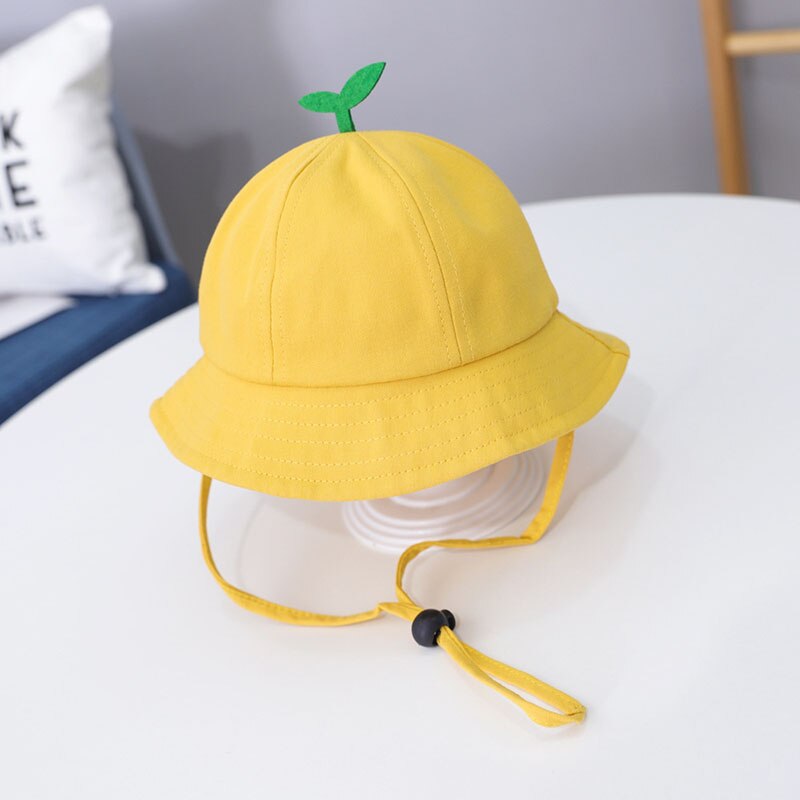 Solid Color Baby Hat Cartoon Little Grass Kids Bucket Hat Summer Breathable Cotton Children Fisherman Cap: yellow