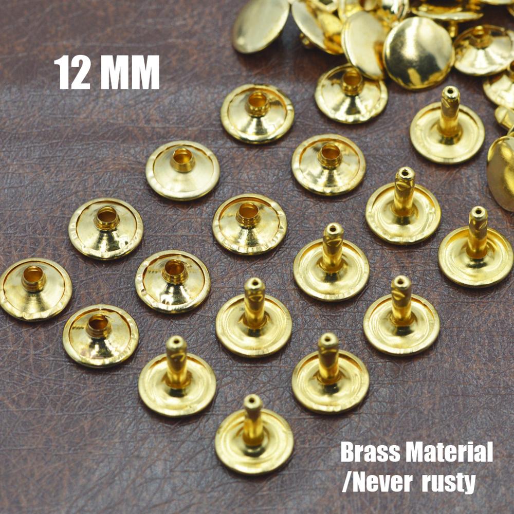 Kalaso 30Pcs 12 Mm Messing Materiaal Gold Kleur Ronde Double Cap Klinknagel Stud Botsing Nail Spike Leathercraft Bag Riem accessoires