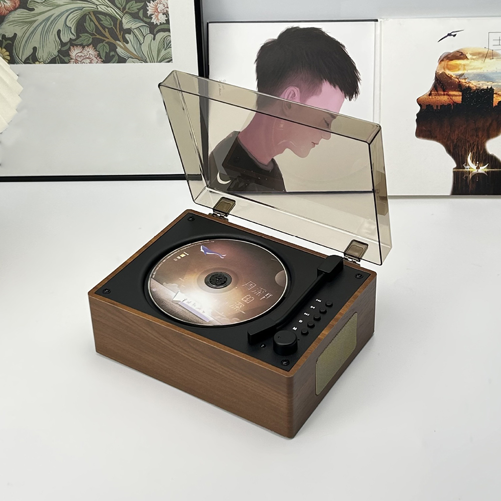 Retro CD Player Rechargeable Wireless Bluetooth 5.0 Speaker Portable Home Music Player USB 3.5mm AUX Desktop CD Player for Phone