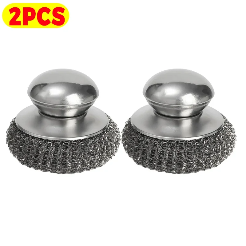 Spazzola per lavare in acciaio inossidabile Spazzola per pentole a sfera metallica con manici Pentole per piatti Pentole Strumenti per la pulizia Accessori per lavare i piatti da cucina: Black