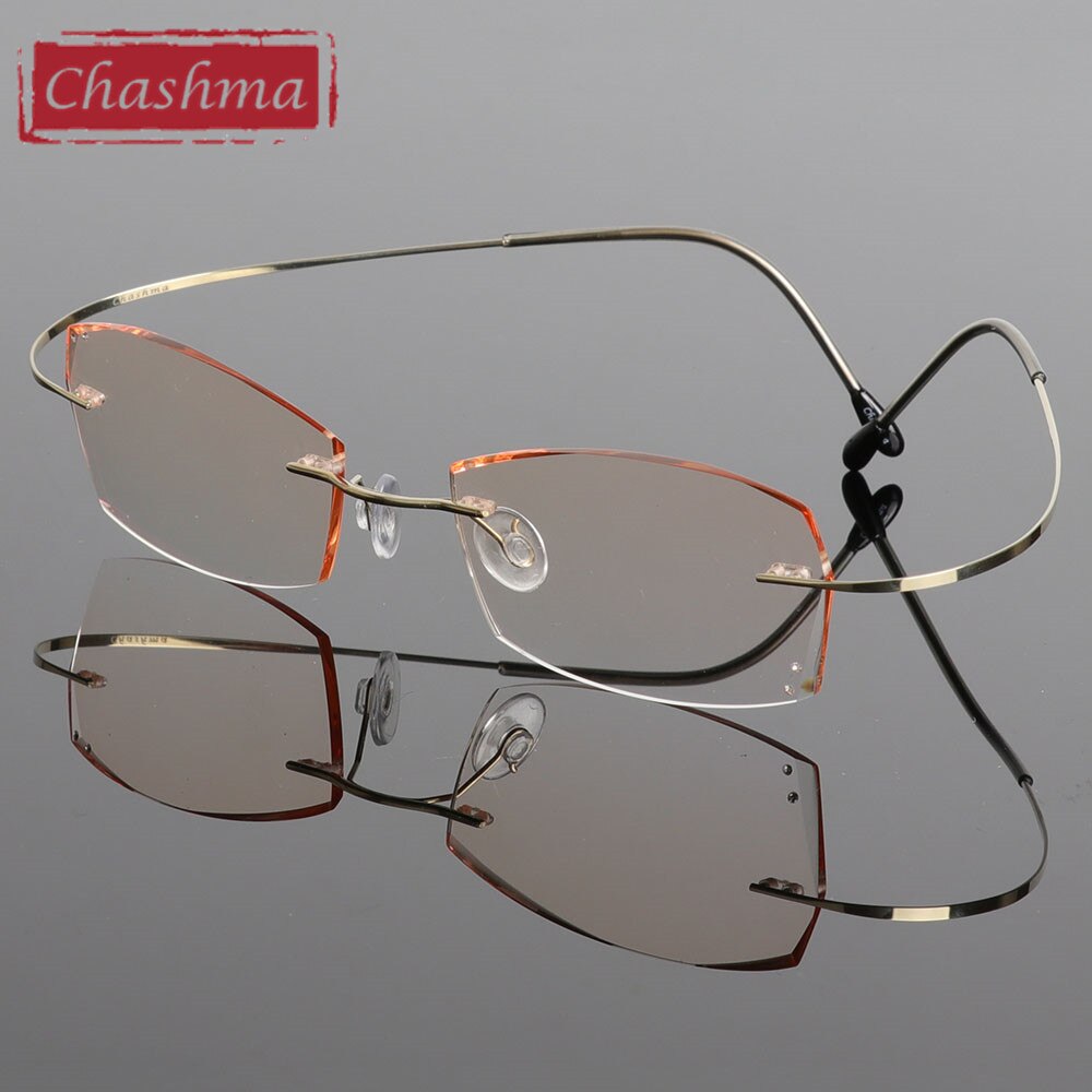 Chashma B Titan Modische Dame Brillen Diamant Getrimmt Randlose Spektakel Rahmen Frauen Brillen Rahmen Farbton Linsen: Gold