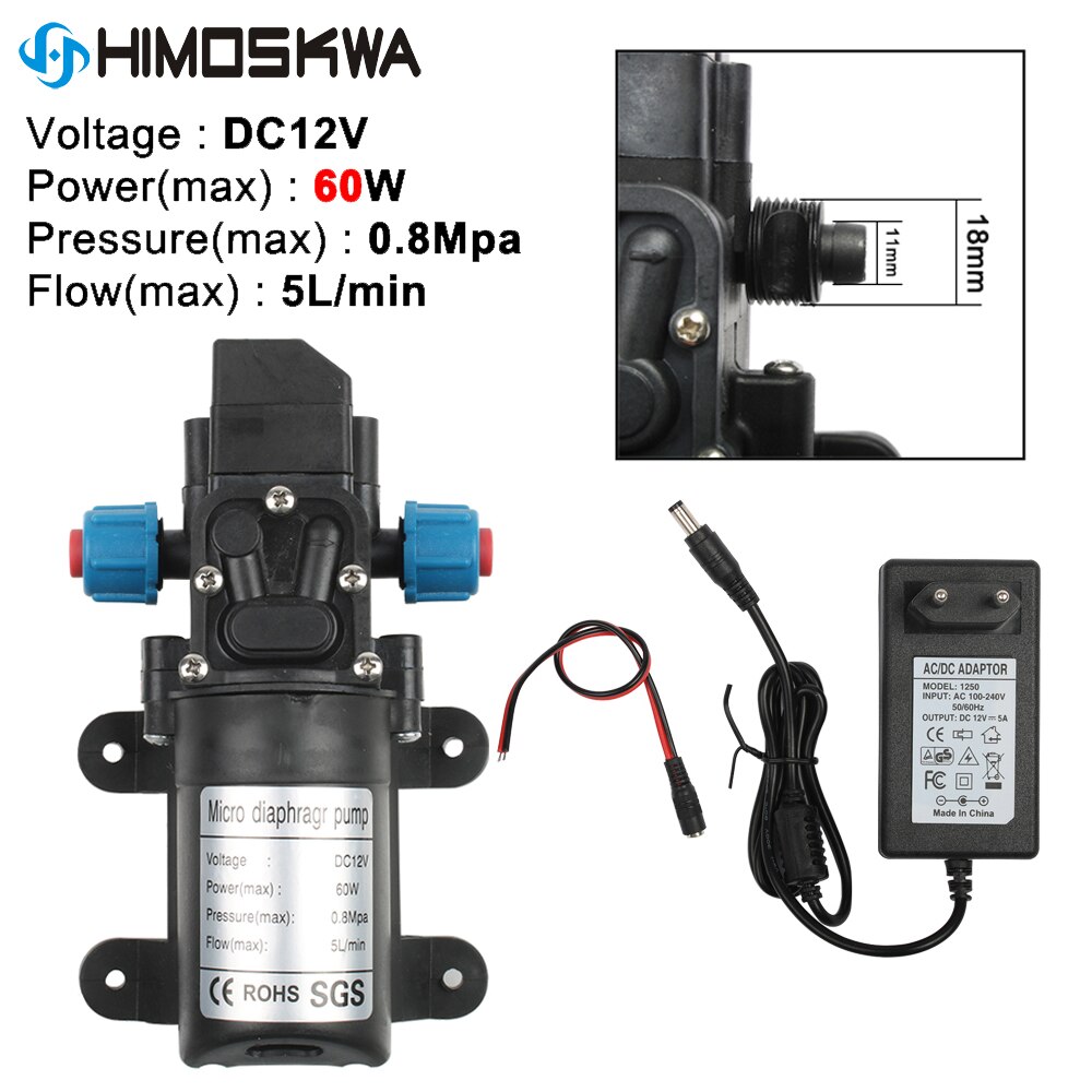DC12V 60W Mikro Elektrische Membran Wasserpumpe Automatische Schalter Hochdruck Auto Waschen sprühen Wasser Pumpe 3-5L/min