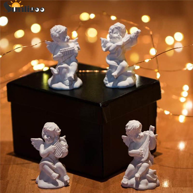 Sunligoo Mini Cute Angel Statue Small Cupid Figure Home Decor Music Fairy Model Sketch Practice Estatua Festival Wedding