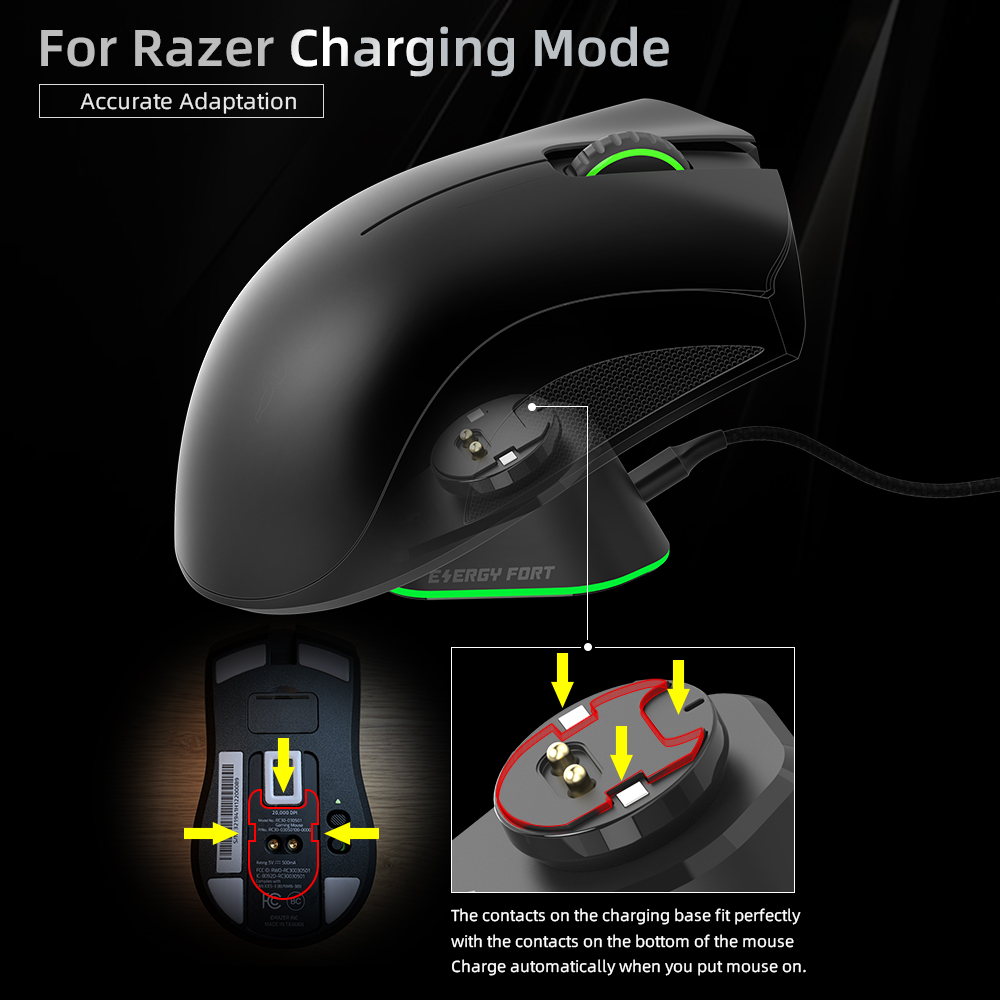 Station de recharge de souris sans fil avec lumière RGB, pour Razer/Logitech G502 lightspeed Razer DeathAdder V2 Naga Pro Viper
