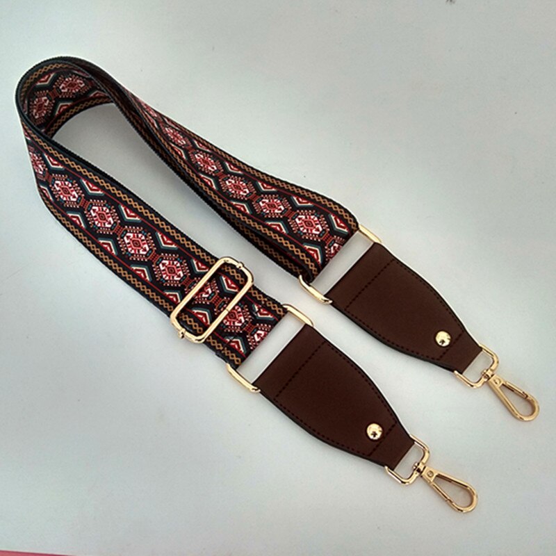 Lyxiga färgglada väskor tillbehör väska bälte justerbar axel diagonal crossbody väska remmar etnisk stil axelrem: Rosa guld / Guldspänne