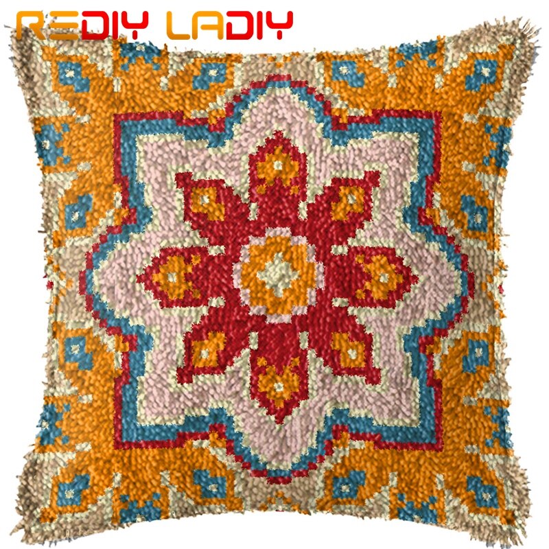 Spärrkroksatser gör din egen kudde mandala blomma tryckt canvas virkat kuddfodral spärrkrok kuddfodral hobby & hantverk: Bz391