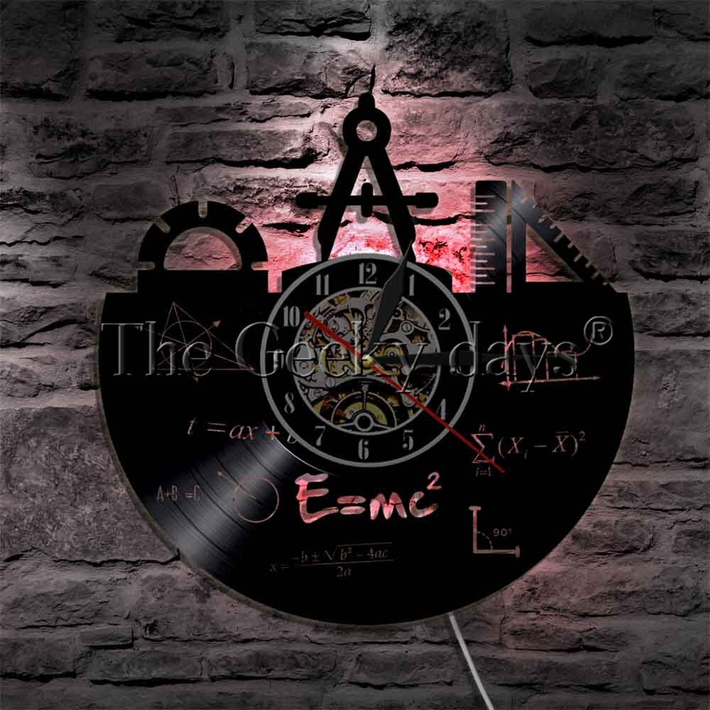 1Piece Luminous Math Wall Clock School Education Vinyl Record Wall Clock Engineer Decorative Time Clock Mathematics Timepiece