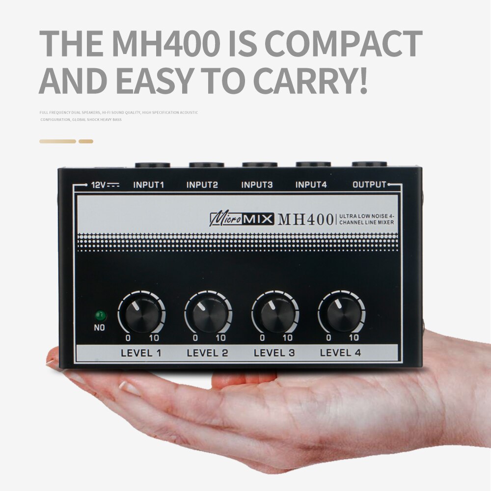 MH400 4 Channel Sound Mixer Ultra Low-Noise Audio Sound Mixer Amplifier for Keyboards,Mixer,Musical Instruments