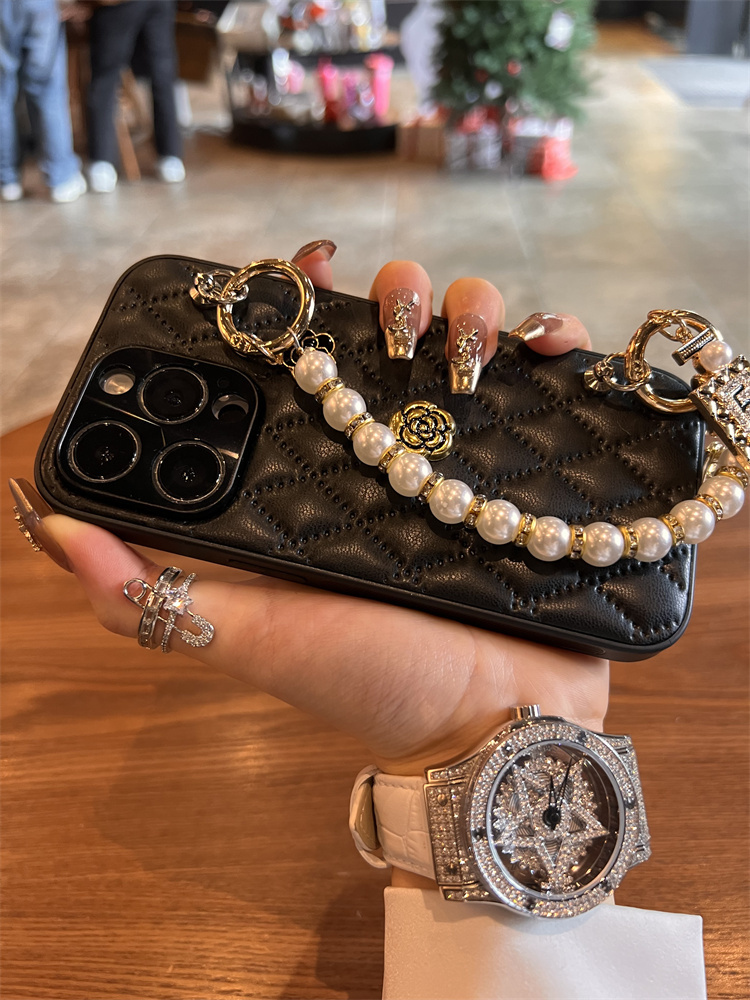 Lyxigt telefonskal till iphone 16 15 14 13 12 11 max 3d camellia-skal med kedja till iphone 16 pro max