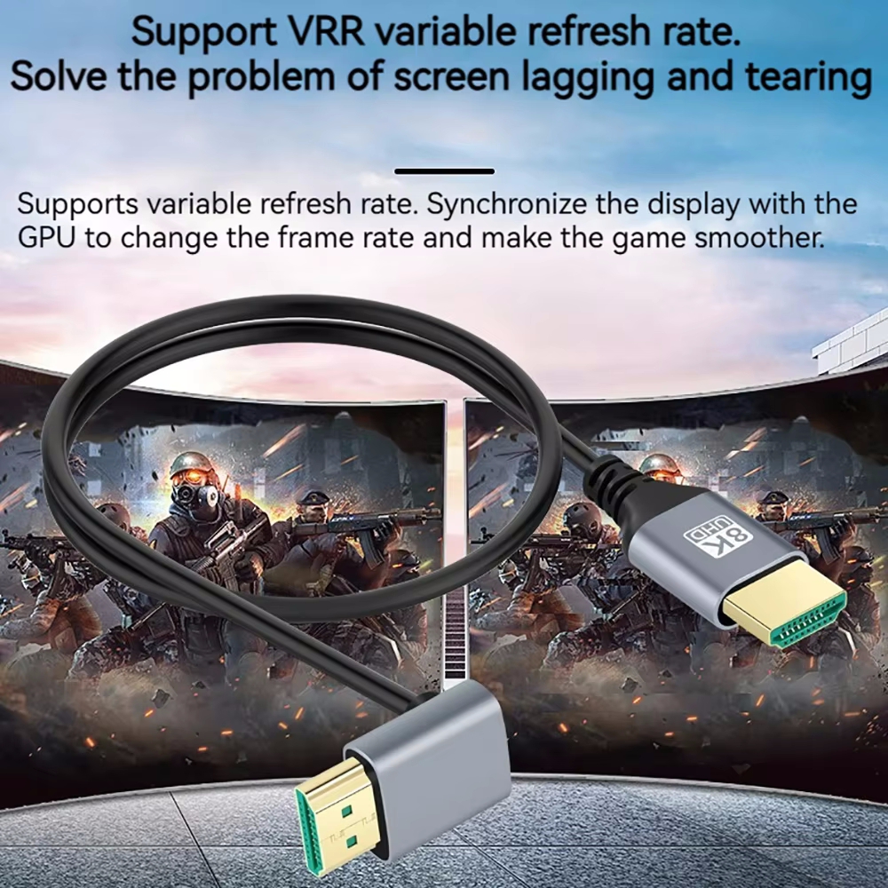 90 Degree HDMI 2.1 Cable Up/Down/Left/Right Angle 8K60Hz 4K120Hz EARC HDCP 3D HDR Ultra-thin Display Cord for Laptop PC Monitor