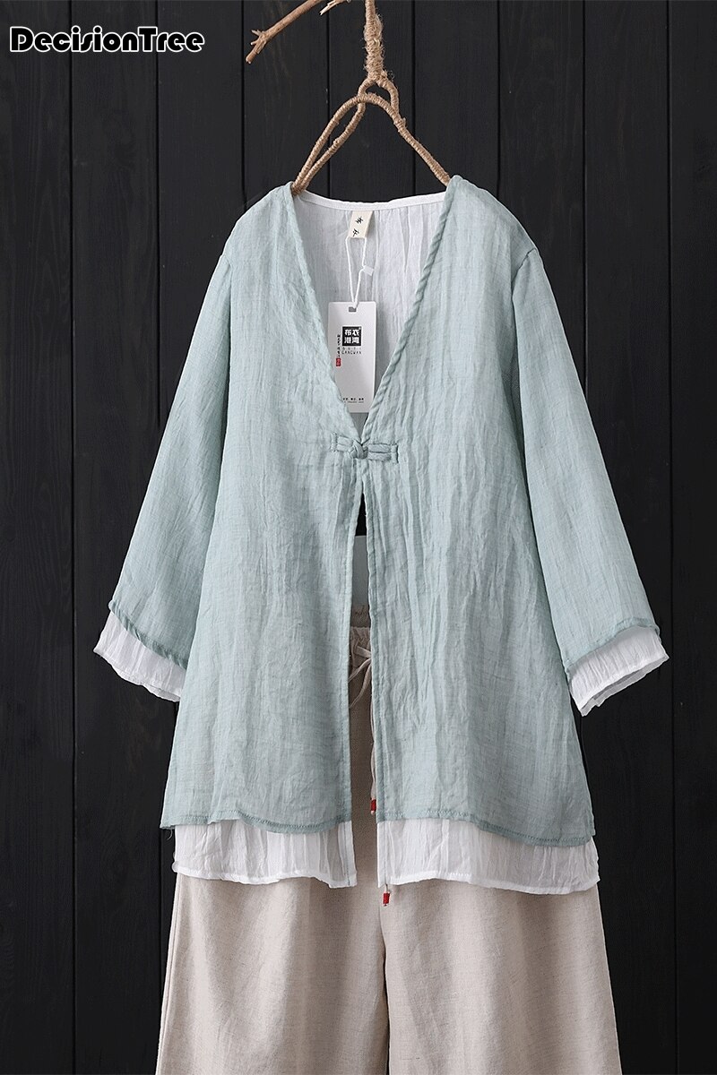 Ropa china tradicional blusas para mujer, Camisa de algodón con botones de lino para mujer oriental hanfu ropa china femenina