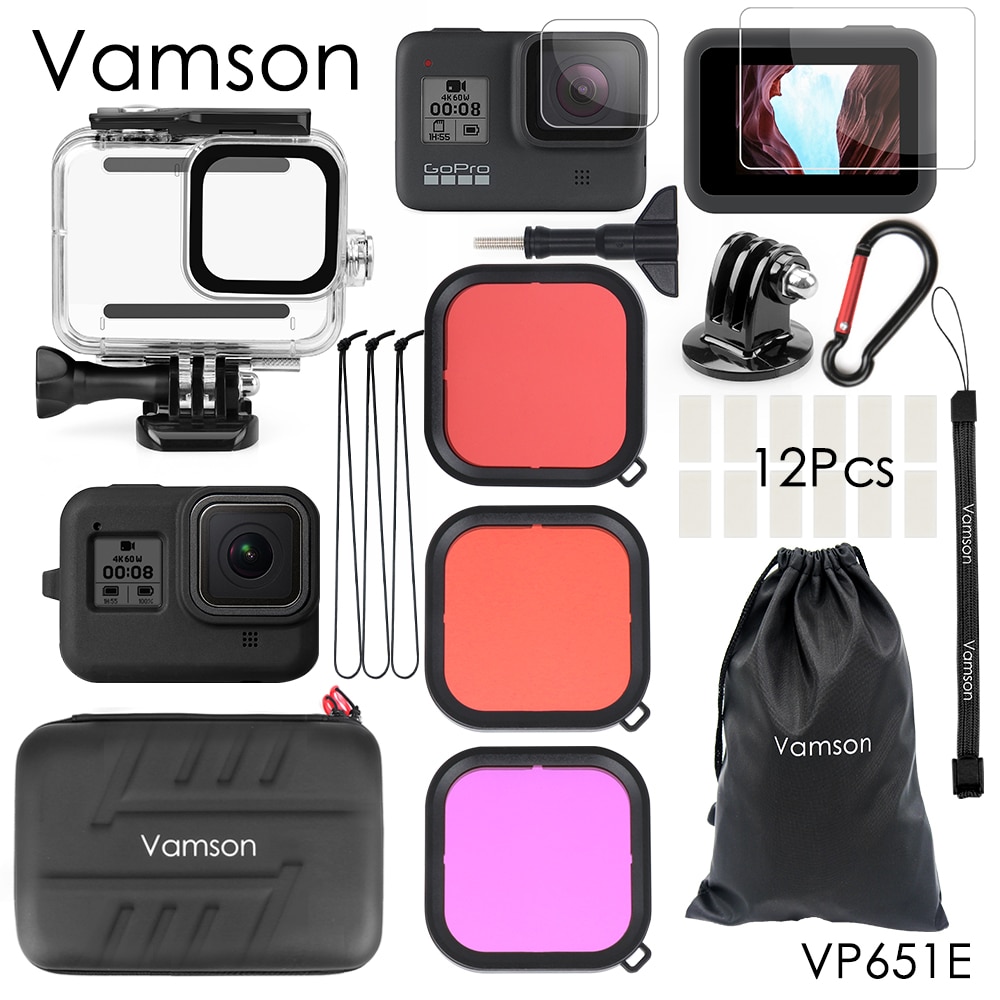Vamson – coque étanche sous-marine noire pour GoPro Hero 8, 45m, étui de protection de plongée, support pour Go Pro 8, accessoire VP651