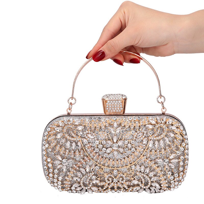 Women Flower Crystal Clutch Durable Handbag For Wedding Party Rhinestone Evening Bag 20x5x13CM