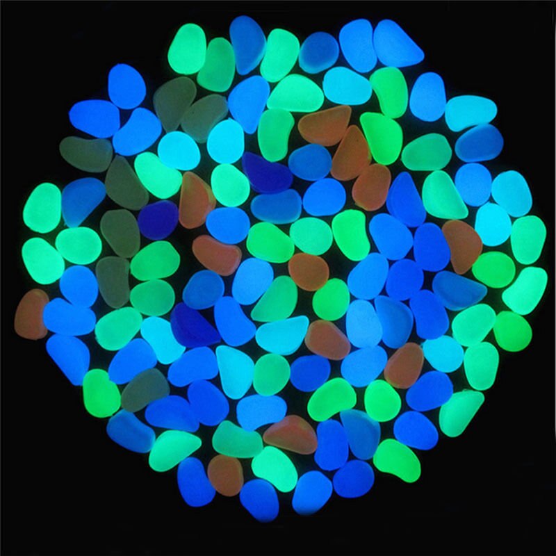 Piedras luminosas para decoración de jardín, guijarros decorativos que brillan en la oscuridad, para pecera al aire libre, piedras de guijarros, mezcla de colores para acuario, 100 Uds.