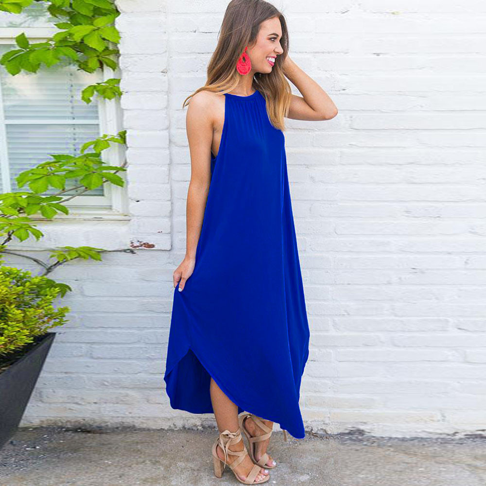 Womens Losse Zomer Beach Gallus Sleevesless Avond Party Lange DressLadies bib geplooide losse riem dresslatest mode jurk